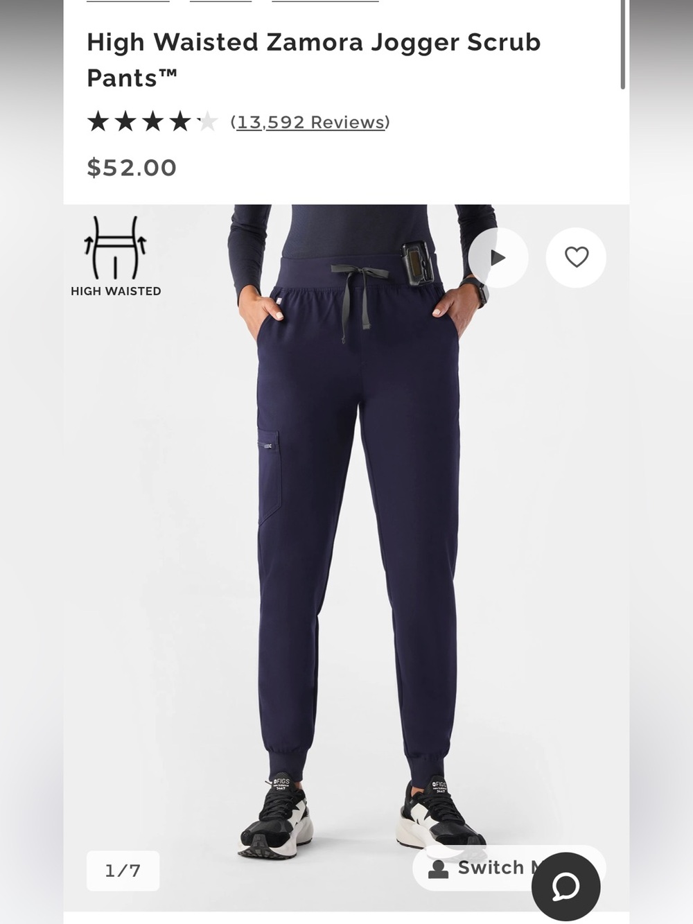 Figs High Waisted Navy Zamora Jogger Scrub Pants- Size M Perfect Condition